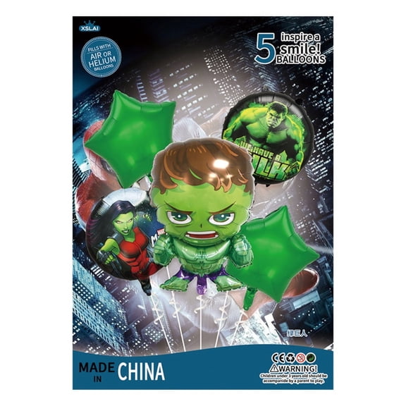 5PCS Superhero Hulk Avenger Anime Balloon Set for Birthday Parties - Cartoon Foil Balloons Kit with String, Perfect for Kids Adults Decoration Theme Celebration