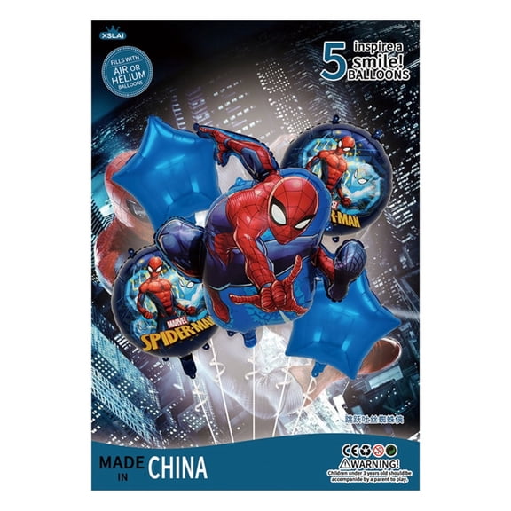5PCS Superhero Avengers Spider Anime Man Balloon Set for Birthday Parties - Cartoon Foil Balloons Kit with String, Perfect for Kids Adults Decoration Theme Celebration