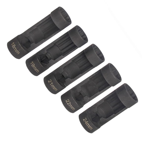 5PCS Suspension Strut Nut Socket Set, Chrome Vanadium Steel 12-Point 1/2 Inch Drive, Shock Absorber Seat Nut Removal Tool Kit for Front Struts, Black