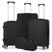 5PCS Travel Luggage Set with Makeup Case, Obsidian Black