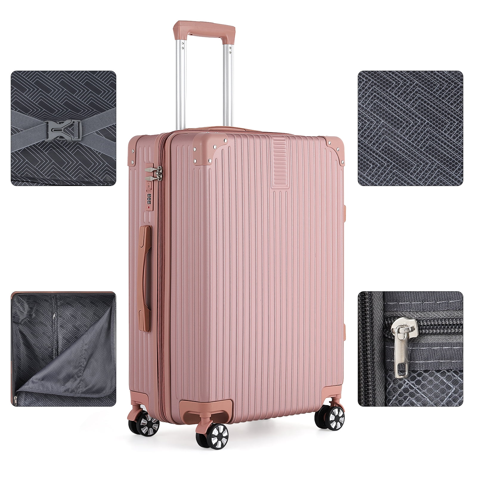 Ladies Roller Trolley Suitcase Set Hardside Makeup Handbag Travel