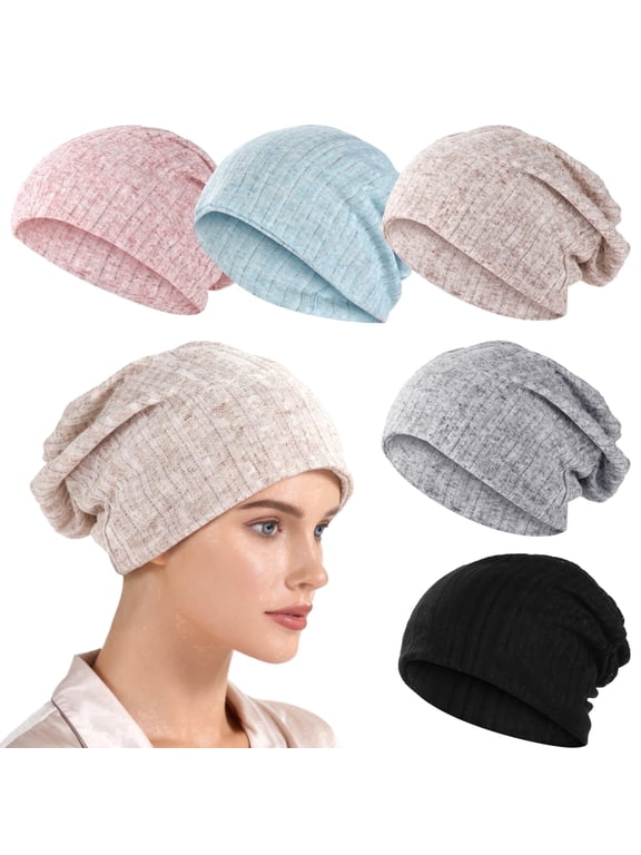 5PCS Turban Hat, Solid Color Stretchable Head Cover Headwear Handband Beanie Arabic Head Scarf Bandana Hijab for Women