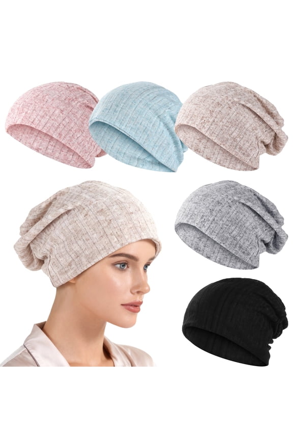 5PCS Turban Hat, Solid Color Stretchable Head Cover Headwear Handband Beanie Arabic Head Scarf Bandana Hijab for Women