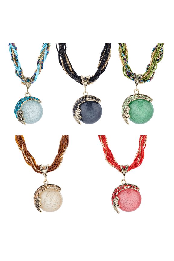 5PCS Turquoise Necklace for Women Turquoise Collar Chain Rhinestone Pendent Collar Necklace Plaited Rope for Party Wedding