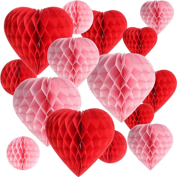 5PCS Valentine's Day Decoration Set, Valentines Romantic Decorations, Engagement Decorations, Mother's Day Decoration, Pink Red and Rose Red Hanging Heart Honeycomb Decoration
