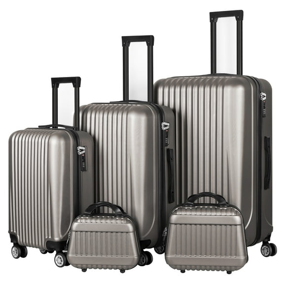 5PCS Vertical Striped Hardside Luggage Set with TSA Locks and 360° Spinner Wheels, Brown