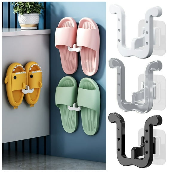 5PCS Wall-Mounted Shoe Storage Rack Shoe Organizer Self-adhesive Bathroom Shelf Slippers Rack Storage Hook