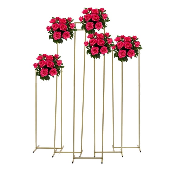 5PCS Wedding Stand Sets Backdrop, Metal Column Gold Indoor Outdoor Flower Vases Stands for Wedding Party Celemony Decoration