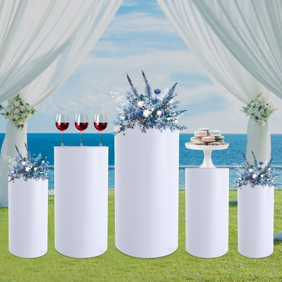 5PCS White Freestanding Cylinder Stands for Placing Candles, Flowers, Cakes & Party Props Photography Background