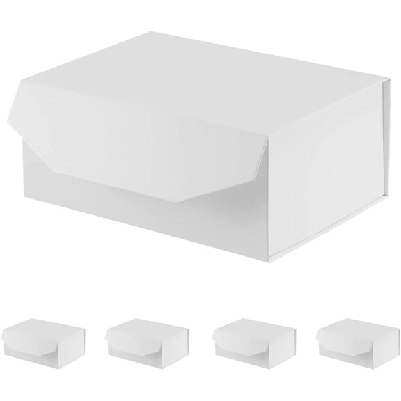 5PCS White Gift Box 9.5x7x4 Inches, Sturdy Gift Box with Lid for Gift Packaging, Foldable Magnetic Closure Storage Boxes, Bridesmaid proposal box, Rectangle Collapsible Box