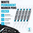 thumbnail image 1 of 5PCS White Permanent Marker Pen White Fabric Pen Quick Dry,- Waterproof,Round Tip with Quick-Dry Ink for Clothes, Rocks, Metal, Pottery, & DIY Crafts (2.5mm), 1 of 11