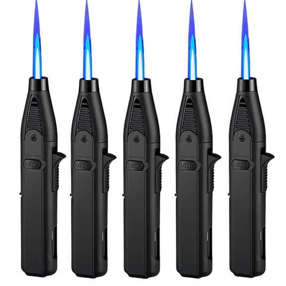 5PCS Windproof Butane Torch Lighters 1300° Jet Flame Portable Refillable Lighters with Safety Lock for Camping BBQ Candle