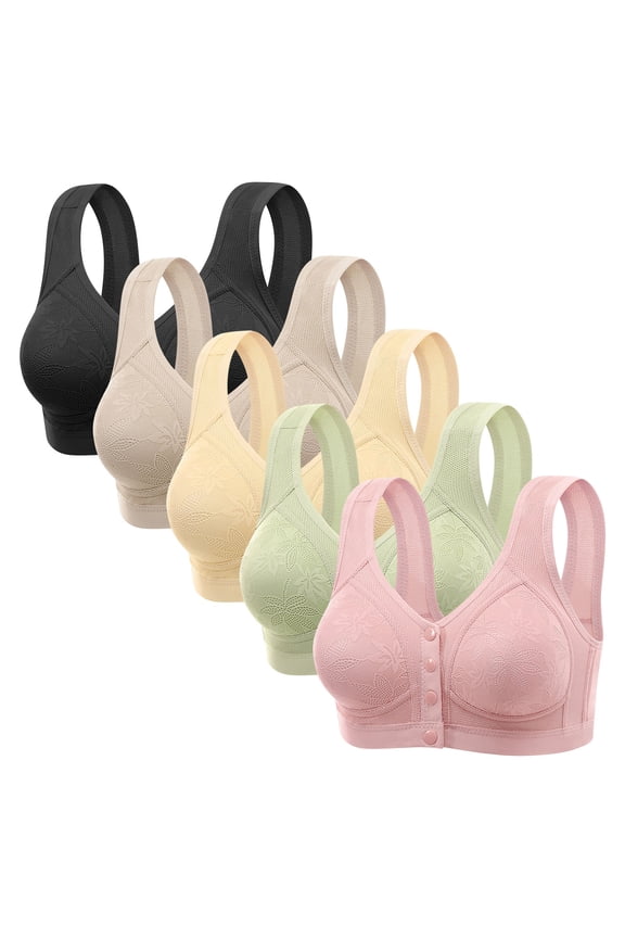 5PCS Wireless Front Closure Bras for Women Plus Size Full Coverage Daily Underwear Seniors Bra Multipack Snap Front (36, 5PCS-D)