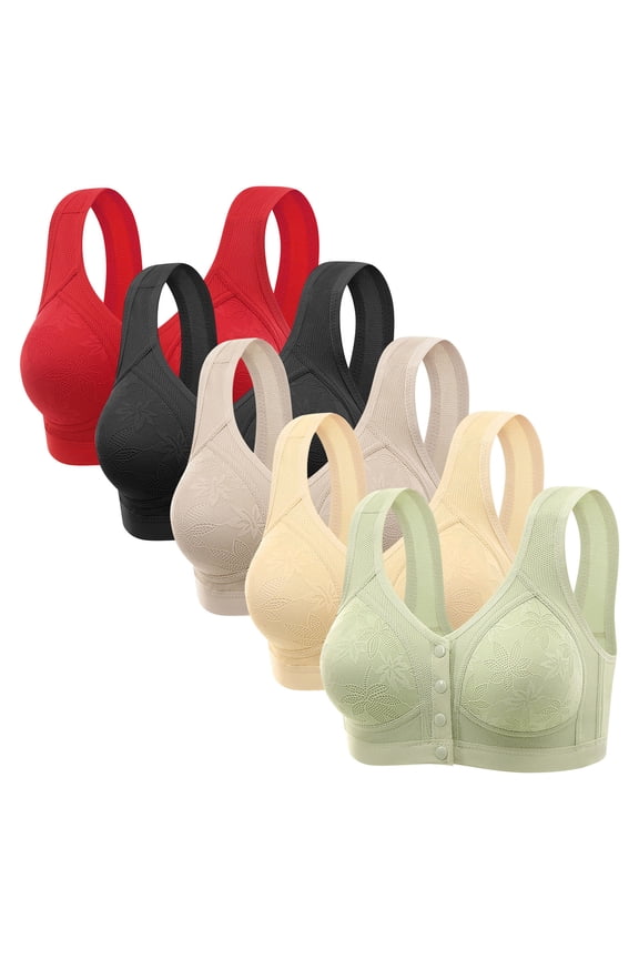 5PCS Wireless Front Closure Bras for Women Plus Size Full Coverage Daily Underwear Seniors Bra Multipack Snap Front (42, 5PCS-G)