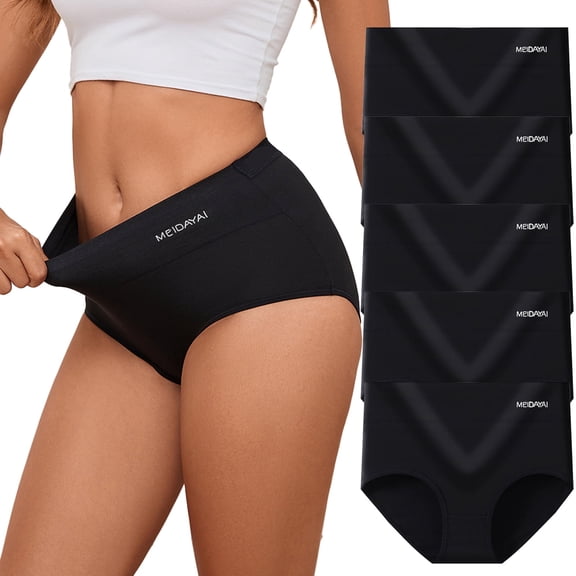 5PCS Women's Cotton Panties High-Waisted Full Coverage Women's Panties