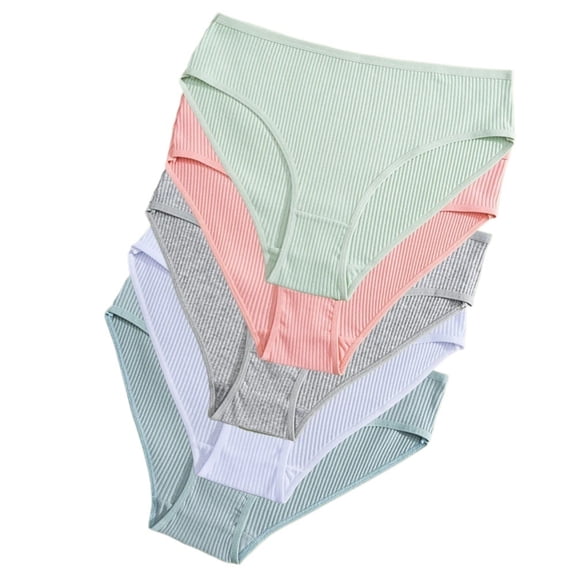 5PCS Women's Cotton Panties Sexy Low Waist Briefs Striped Underpants Female Comfortable Stretch Lingerie Ladies Soft Underwear
