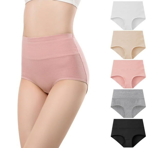 5PCS Women's Cotton Underwear High Waisted Briefs