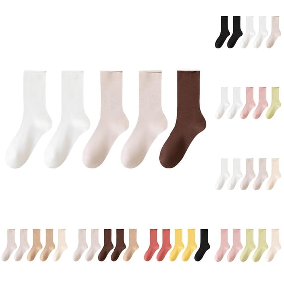 5PCS Women's Soft Solid Mid Calf Casual Socks, All Season Warm Air Permeable Texture, Multiple Classic Stable Colors, Wrinkle Resistant Daily Wear Crew | TruHer,Black Free Size