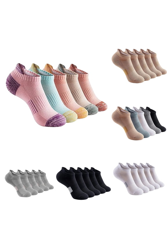 5PCS Women's Solid Thick Cotton Sports Mid Calf Socks, Full Breathable Vent Zones, Dry Sweat Control Fabric, Multi Pack Winter Outdoor Socks for Women Daily Casual | TruHer,Beige L