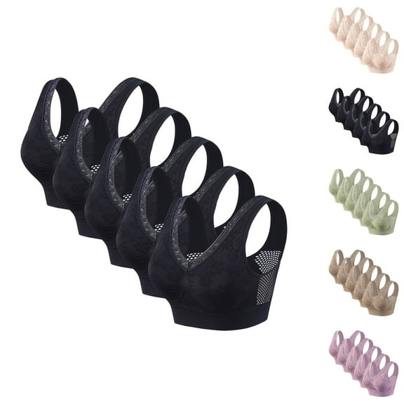 5PCS Womens Wirefree Bras No Underwire Push up Plus Size Solid Color Full Coverage Bras Women Bralette Bras for Heavy Breast Black 3XL