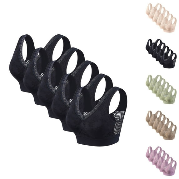 5PCS Womens Wirefree Bras No Underwire Push up Plus Size Solid Color Full Coverage Bras Women Bralette Bras for Heavy Breast Green L