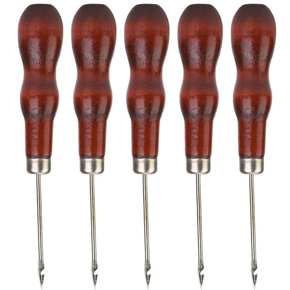 5PCS Wooden Handle Awl Hole Punch Sewing Stitching Tool Shoe Repair Crochet Hook