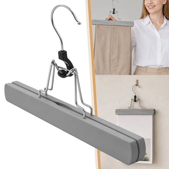 5PCS Wooden Skirt Pants Clothes Hangers with 360° Swivel Hook, Non Slip Slack Hanger, Jeans Hangers, Trouser Hanger, Wrinkle Free Clamp Closet Organizer Grey