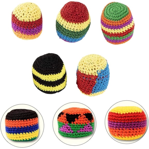5PCS Woven Hacky Sacks Colorful Knit Kick Balls for Outdoor Playsets Soft and Durable Traditional Footbag Games for Family Fun, Backyard & Beach Play