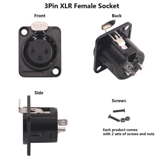 5PCS XLR Female Panel Mount Jack, 3 Pin XLR Audio Speaker Microphone Connector