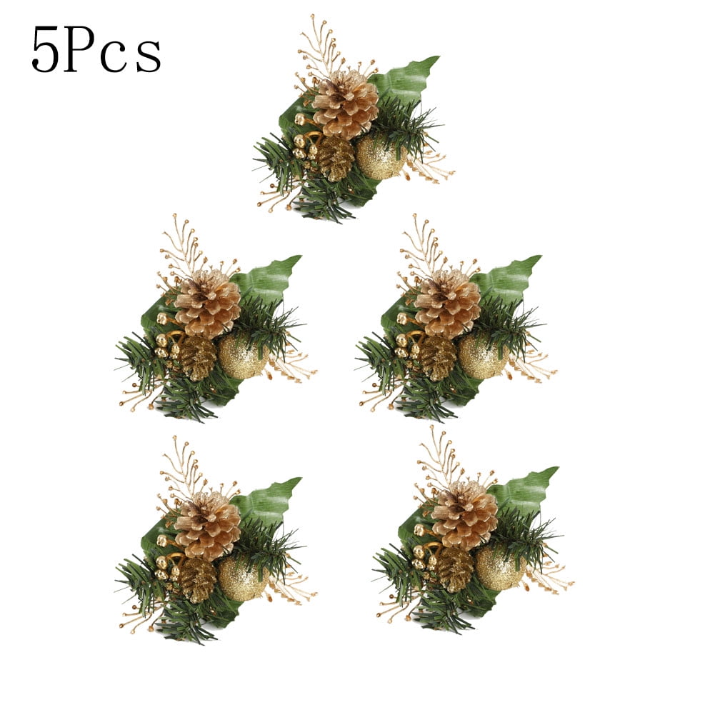 5PCS Xmas Decor Floral Arrangement Red Berry Picks Evergreen Wreath