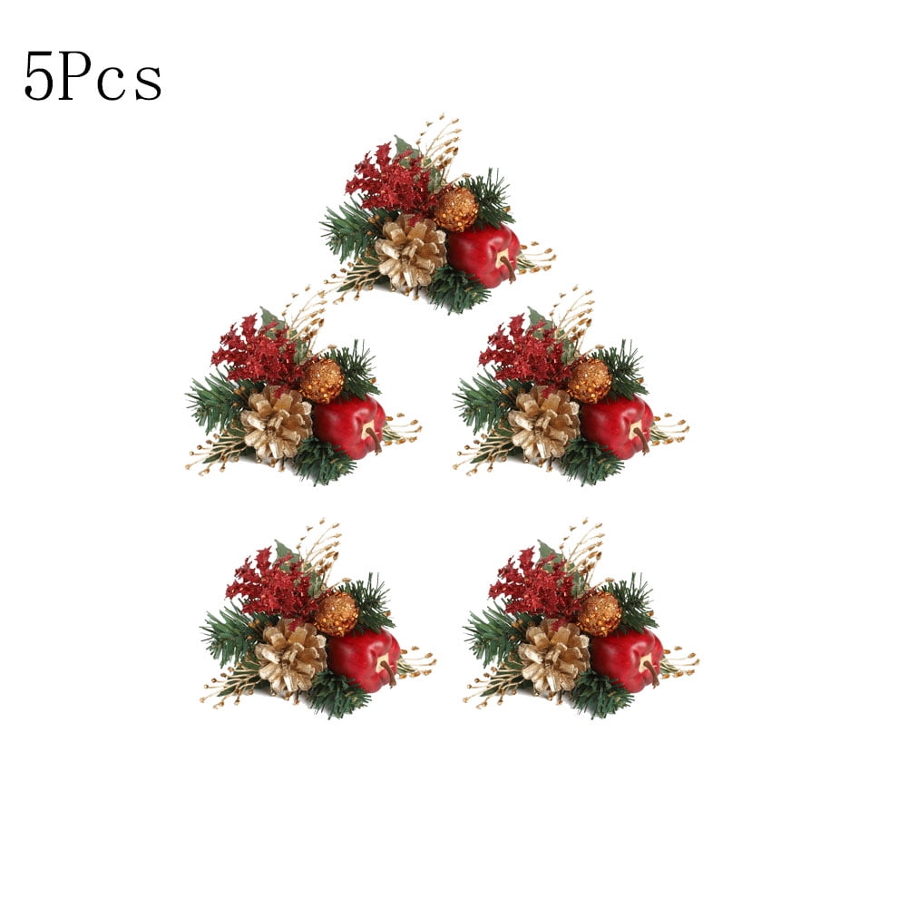 5PCS Xmas Decor Floral Arrangement Red Berry Picks Evergreen Wreath
