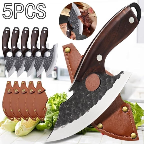 5PCS stainless steel cheese pizza small pocket knives kitchen professional chef multipurpose knives with knife sheath mini cutting fish household boning barbecue camping Christmas gifts