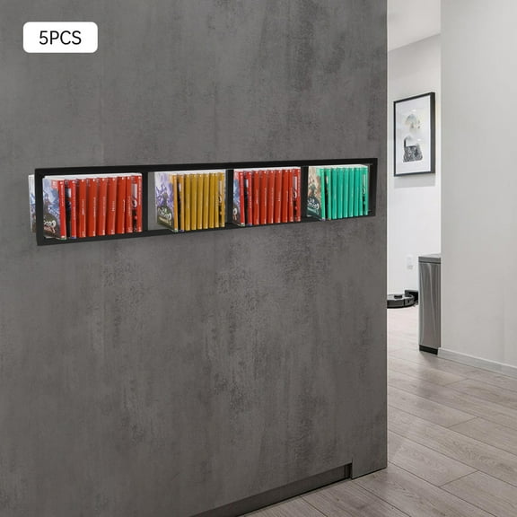 5PCs Video Game Rack Media Storage Shelves Wall-Mounted 34-Inch Space-Saving Organizer for CDs, DVDs, Books, and Collectibles - Sturdy, Multifunctional, Easy to Install