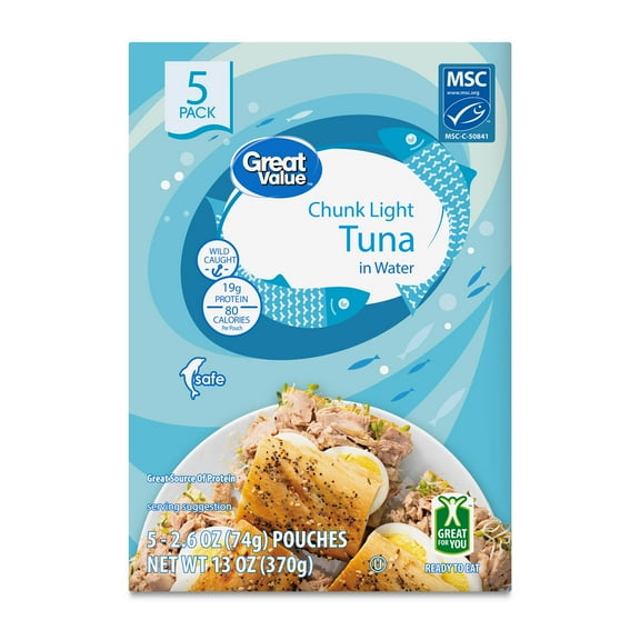 Great Value Chunk Light Tuna in Water, 13 oz, 5 Pouches