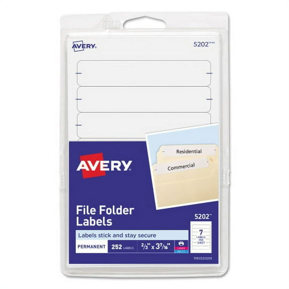 5PK Avery Printable 4" x 6" - Permanent File Folder Labels, 0.69 x 3.44, White, 7/Sheet, 36 Sheets/Pack, (5202) (05202)