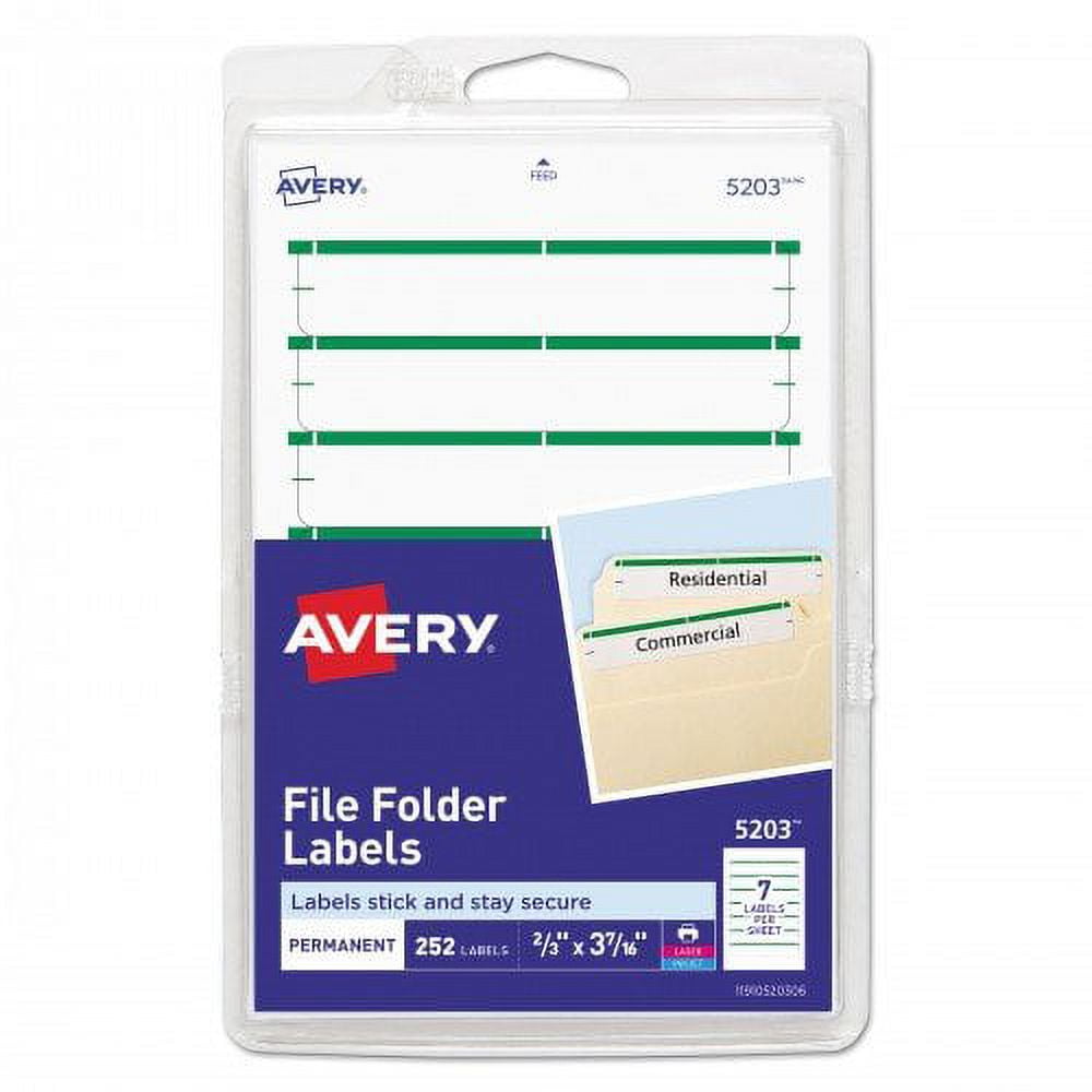5PK Avery Printable 4" x 6" - Permanent File Folder Labels, 0.69 x 3.44, White, 7/Sheet, 36 Sheets/Pack, (5203) (05203)