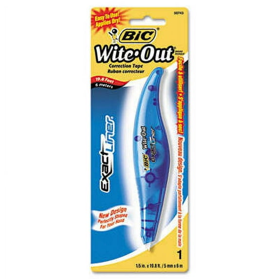 5PK BIC Wite-Out Brand Exact Liner Correction Tape, Non-Refillable, Blue Applicator, 0.2" x 236" (WOELP11)