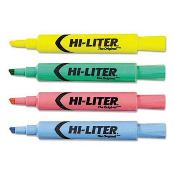 5PK Hi-liter Desk Style Highlighter, Chisel Tip, Assorted Colors, 4/Set