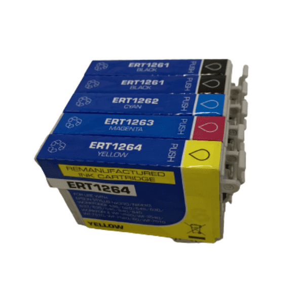 5PK High-Yield BCMY Ink Cartridge for Epson 126 1261 - 1264 - Fits Epson 3520 3540 7010 7510 60 435 545