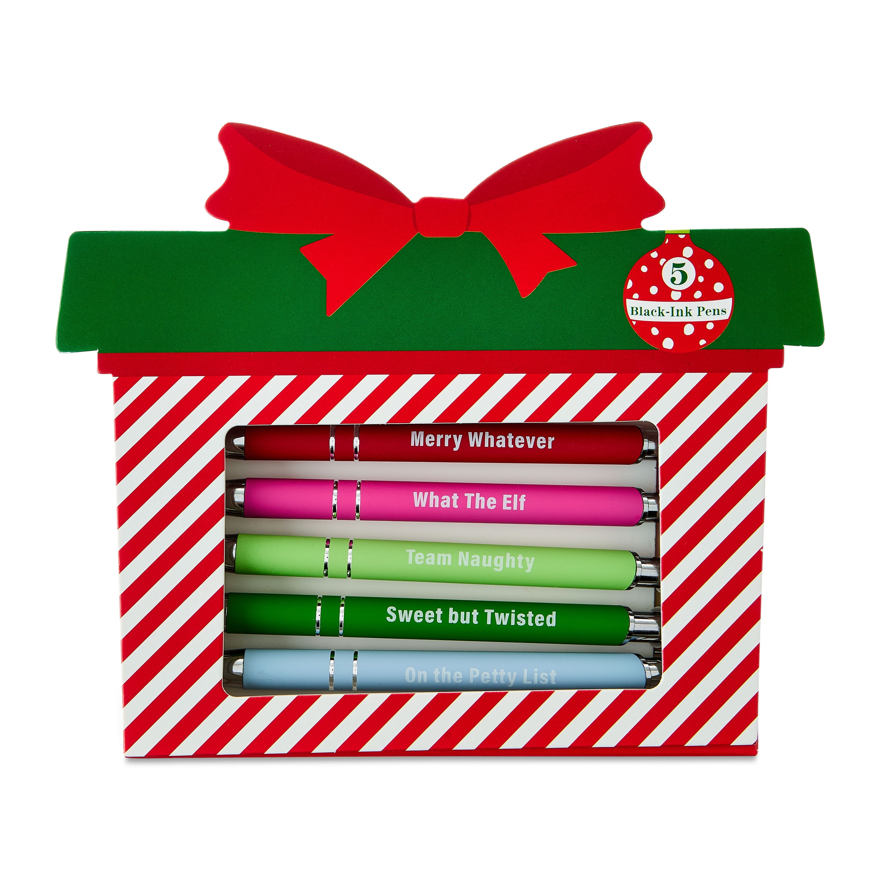 Multicolor Christmas Saying Ballpoint Pens, 0.5 mm, Black Ink, 5 Count, by Holiday Time