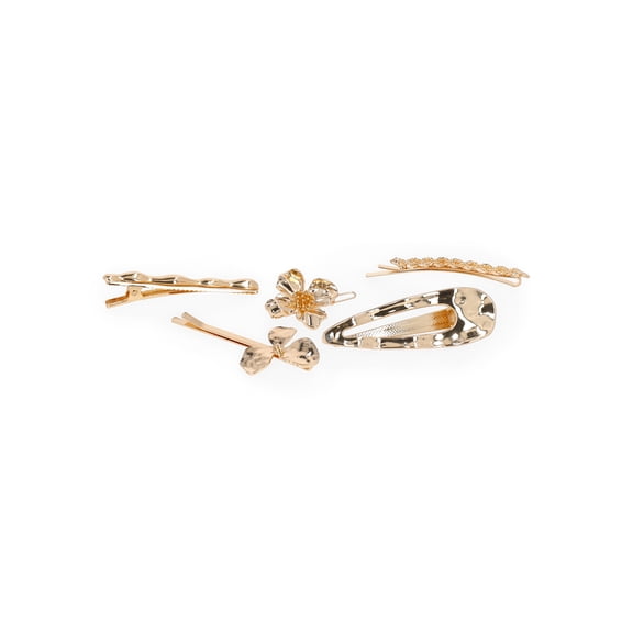 Time and Tru Women's Gold Tone Metal Hair Clip Set, 5-Piece