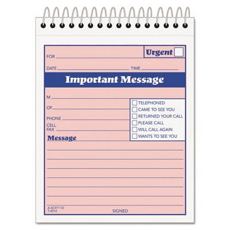 5PK TOPS Telephone Message Book with Fax/Mobile Section, Two-Part Carbonless, 4.25 x 5.5, 50 Forms Total (4010)