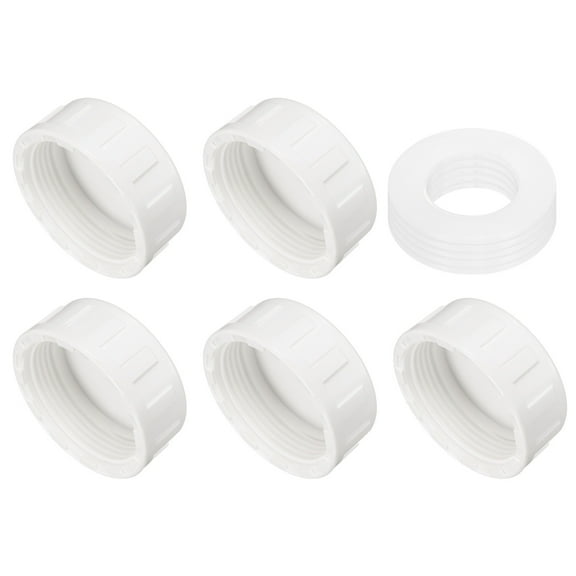 5Pack 1-1/2 Inch PT Female Thread Pipe Fitting Cap, Cleanout Water Drain End Caps, Pipe Plug Socket Fittings with Gasket for Water Heater Supply Lines, Plumbing, White