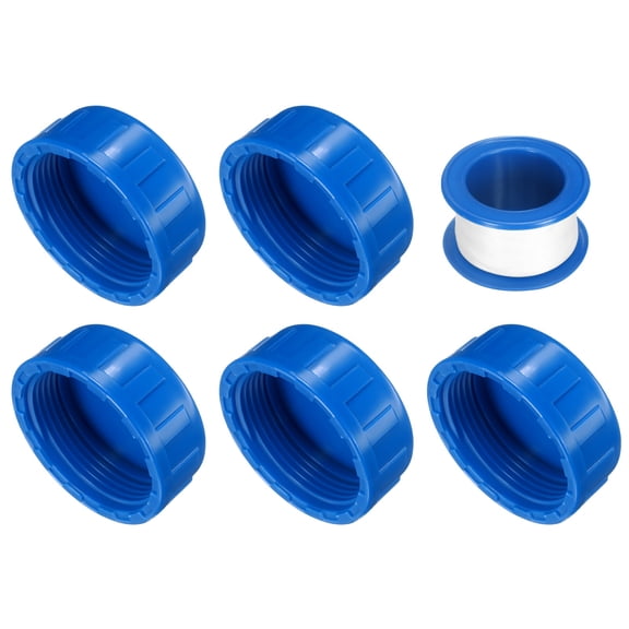 5Pack 1-1/2 Inch PT Female Thread Pipe Fitting Cap, Cleanout Water Drain End Caps, Pipe Plug Socket Fittings with Tape for Water Heater Supply Lines, Plumbing, Blue
