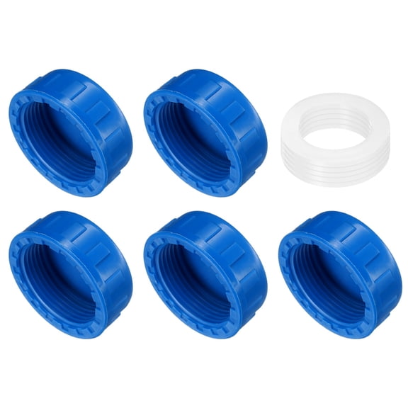 5Pack 1-1/4 Inch PT Female Thread Pipe Fitting Cap, Cleanout Water Drain End Caps, Pipe Plug Socket Fittings with Gasket for Water Heater Supply Lines, Plumbing, Blue