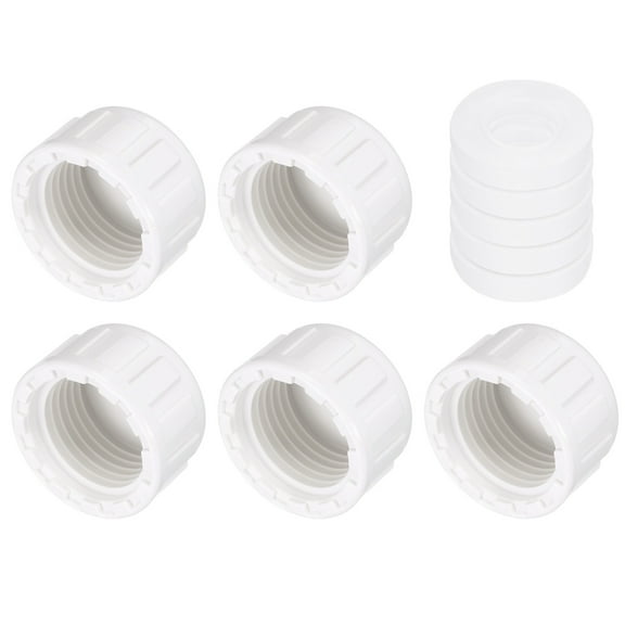5Pack 1/2 Inch PT Female Thread Pipe Fitting Cap, Cleanout Water Drain End Caps, Pipe Plug Socket Fittings with Gasket for Water Heater Supply Lines, Plumbing, White