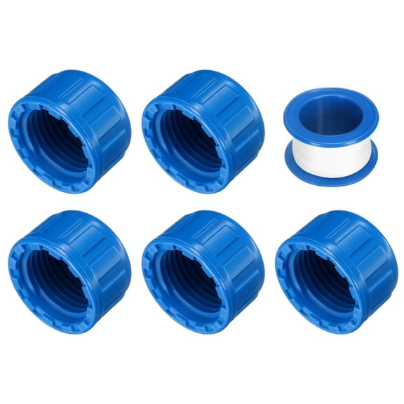 5Pack 1/2 Inch PT Female Thread Pipe Fitting Cap, Cleanout Water Drain End Caps, Pipe Plug Socket Fittings with Tape for Water Heater Supply Lines, Plumbing, Blue