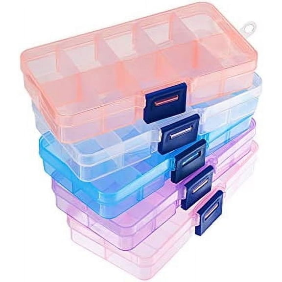 5Pack 10Grids Bead Organizer Plastic Storage Box Case Mini Tackle Box Container Jewelry Organizer with Movable Dividers for Small Stone Jewelry Sewing Fishing 2.6x5x0.8 Inch