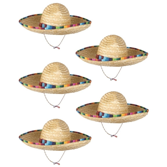 5Pack 18" Sombrero Party Hats for Men Women, With Chinstrap for Fiesta Cinco De Mayo Party, Mexican Hat Outfit Accessories