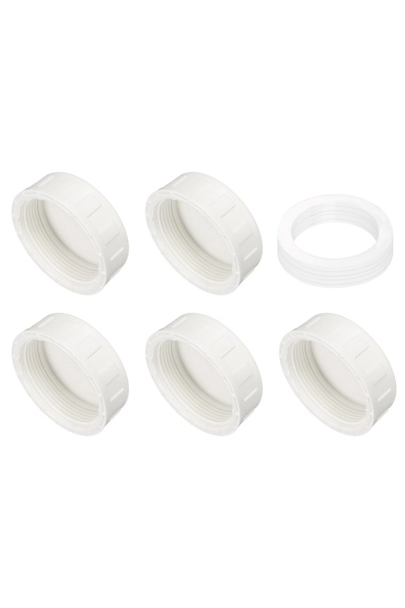 5Pack 2 Inch PT Female Thread Pipe Fitting Cap, Cleanout Water Drain End Caps, Pipe Plug Socket Fittings with Gasket for Water Heater Supply Lines, Plumbing, White